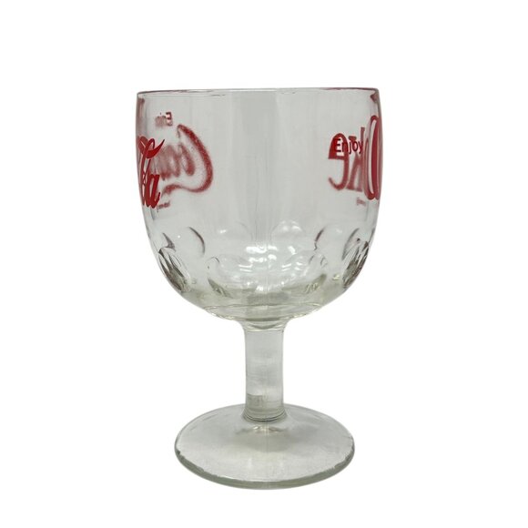 Vintage Enjoy Coca-Cola Retro Glass Thumbprint Goblet Red Logo Print Coke - Picture 6 of 11